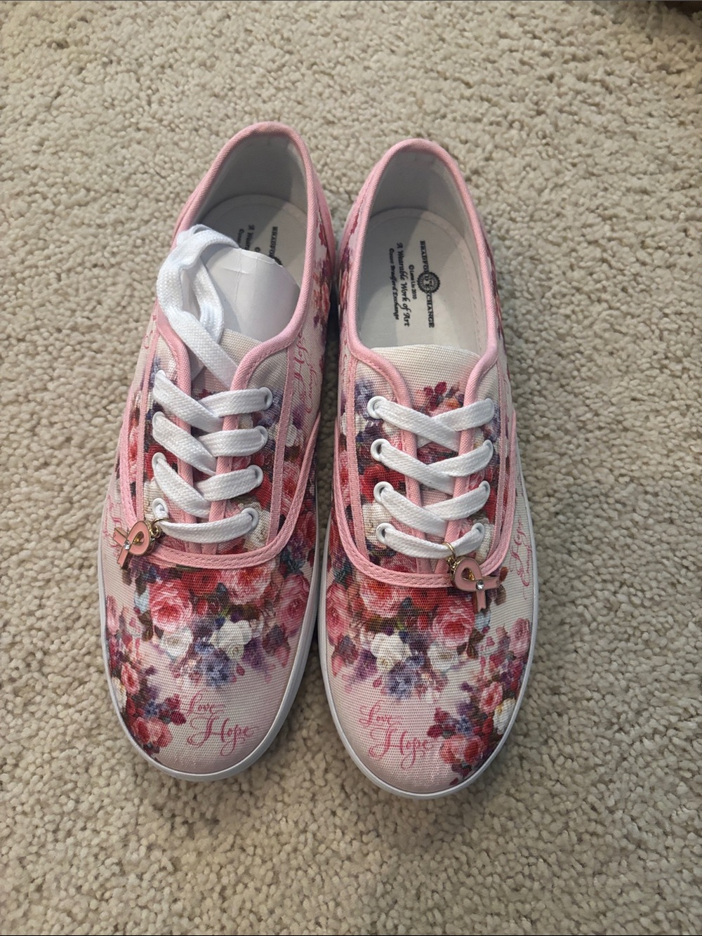 NWOT The Bradford Exchange Breast Cancer Pink Floral Canvas Women's Sneakers